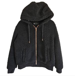 Moose Knuckles Black Full Zip Hooded Sherpa Coat